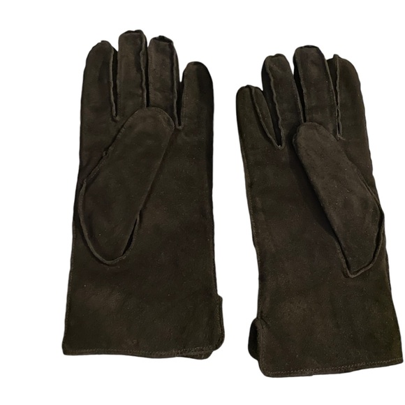 Vintage black suede gloves with fleece lining and braid trim, L, EUC - Picture 2 of 6
